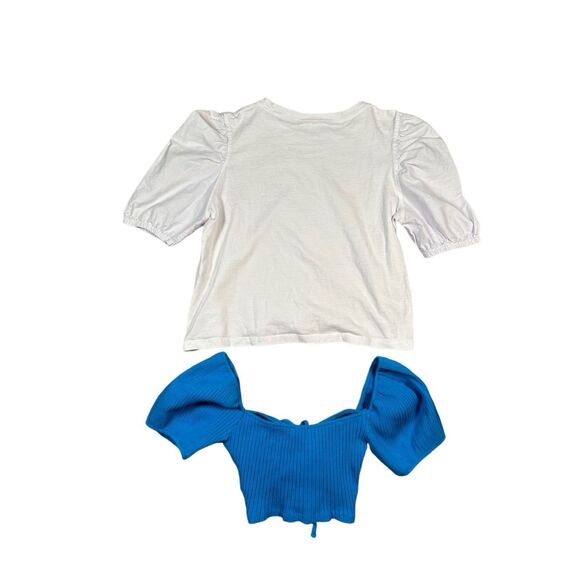 zara puff sleeve crop top blouse bundle cottagecore white and blue women’s S - Picture 2 of 12